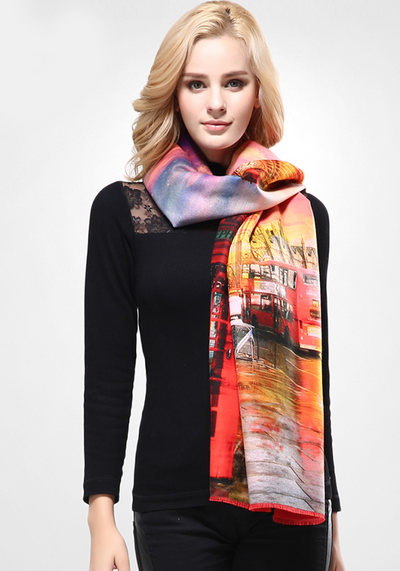 Wool Print Cashmere Scarf
